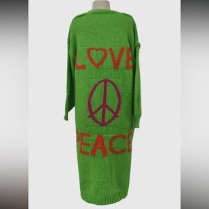 Love Peace Exposed Seam Sweater Long Cardigan - Green